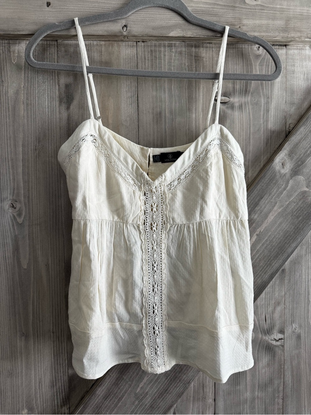 Volcom Women's Cream Lace-Trim Spaghetti Strap Cami